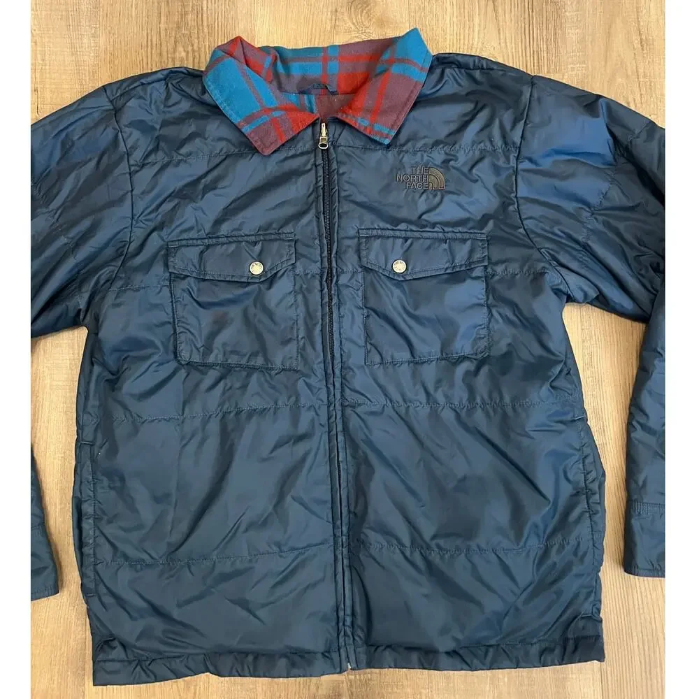 The North Face Reversible Plaid Flannel / Nylon Jacket Distressed